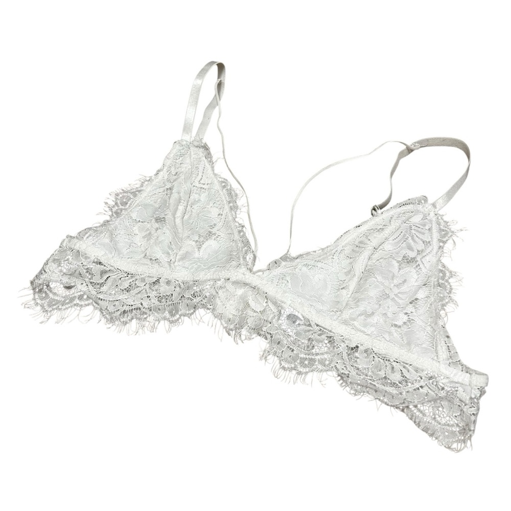 White Lace Design Bralette Razor Back Style Bra Intimate Women’s Size Medium Fit